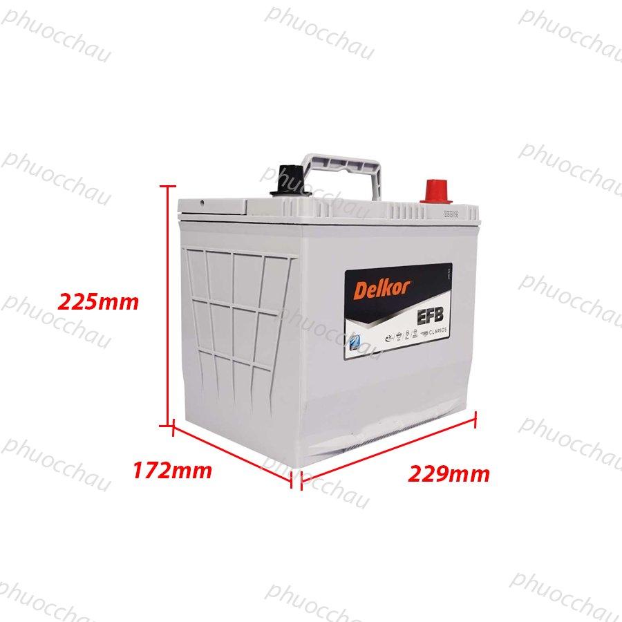 Ắc Quy Delkor EFB Q85 95D23L 12V-65Ah (Kiểu cực D23L - CCA 620A)