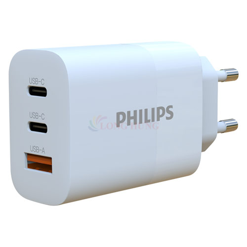 Sạc đa cổng Philips Wall Charger 1USB 2Type-C 65W QC 3.0 DLP6333CW/74 - Hàng chính hãng