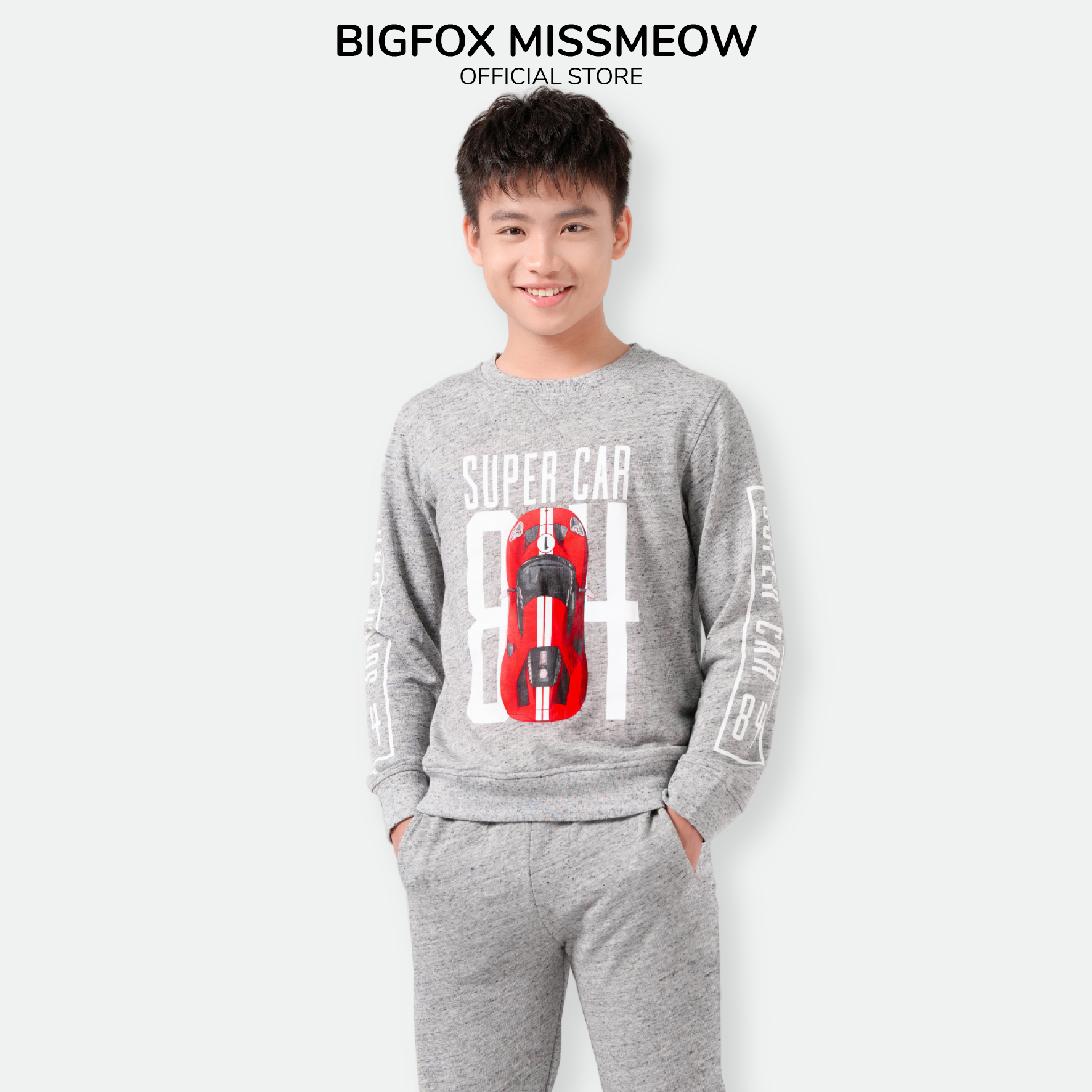 Áo bé trai BIGFOX - MISS MEOW thu đông, áo nỉ cho bé dài tay size đại hình super car 40 - 55 kg
