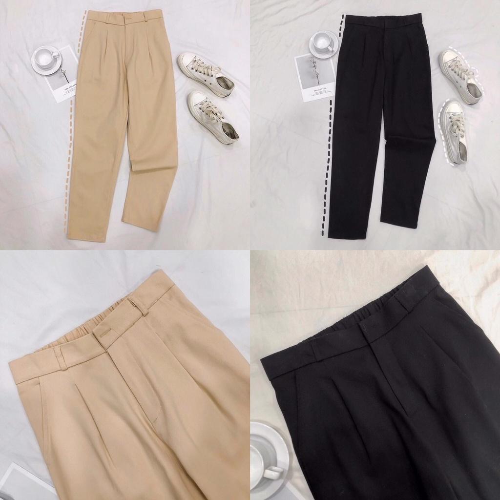 Quần dài kaki lưng thun cài cúc ống suông - vải kaki mềm