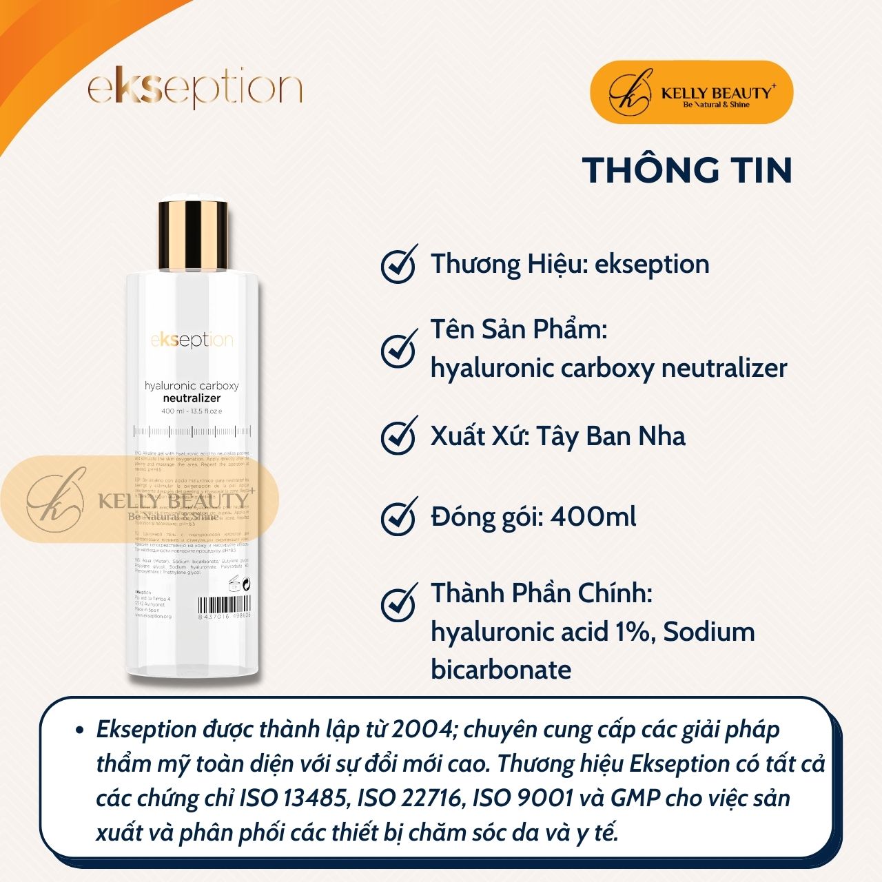 Dung Dịch Trung Hòa Sau Peel - ekseption Hyaluronic Carboxyl Neutralizer - Giảm Bong Tróc, Ngừa Kích Ứng - Kelly Beauty