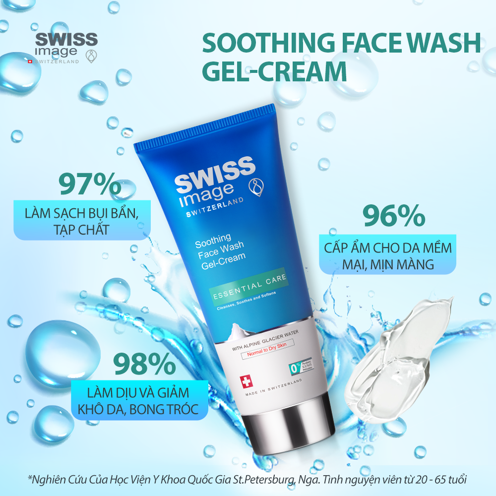 Gel rửa mặt làm sạch ngăn ngừa mụn dịu nhẹ cho da khô Swiss Image Soothing Face Wash Gel-Cream 200ml