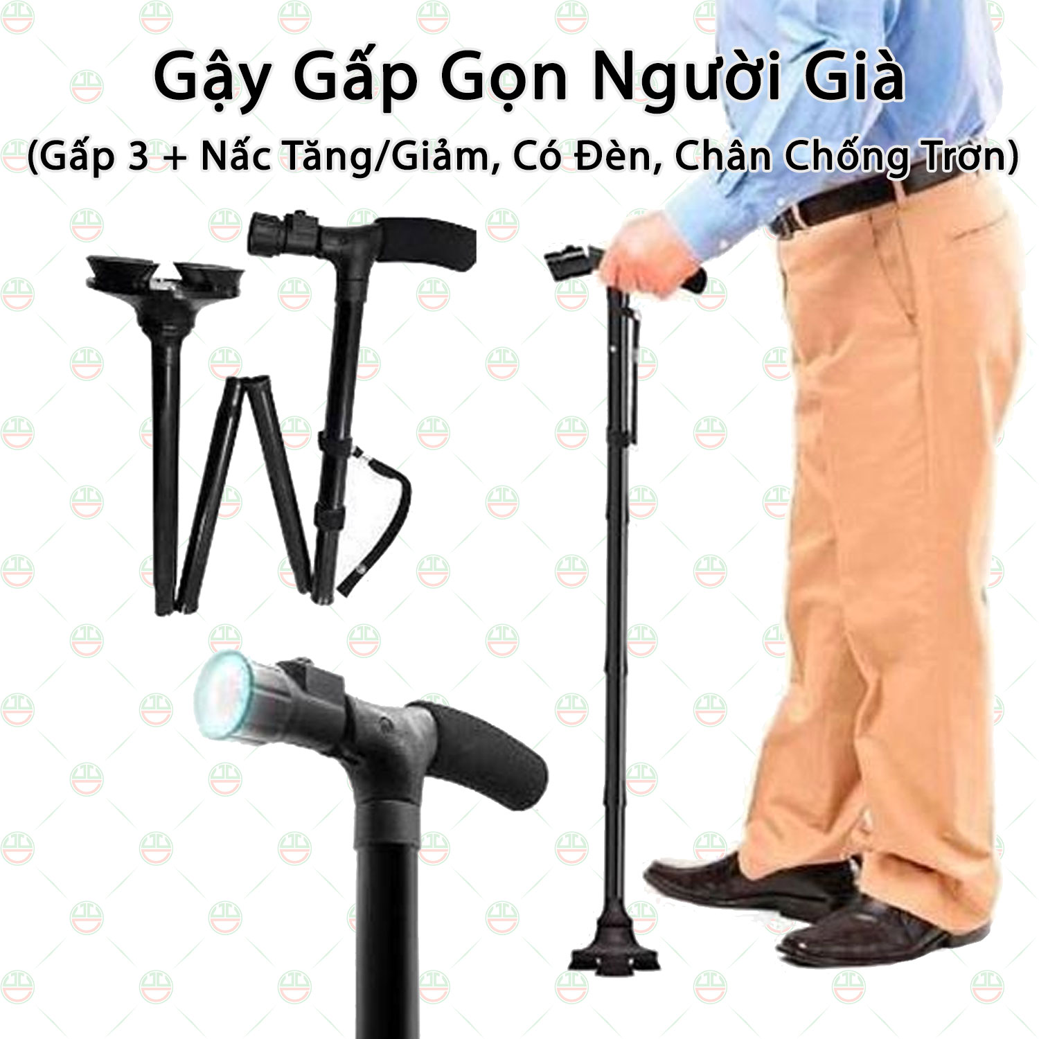 Gậy cho người già chống trượt có đèn Led