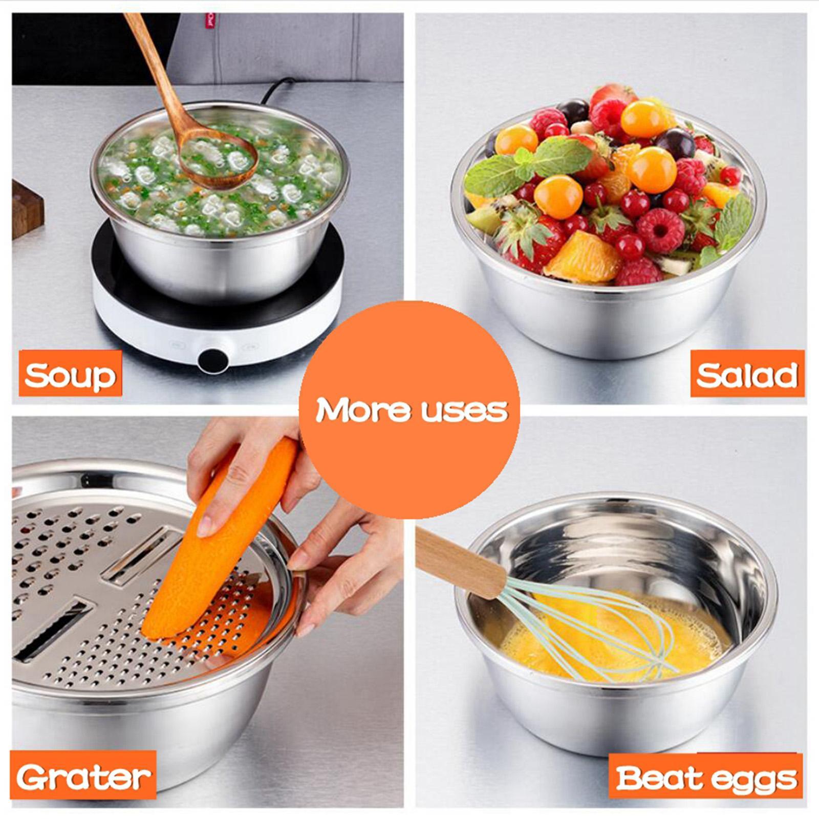 2 Set Stainless Steel Basin Kitchen Colander Grater Salad Maker Bowl