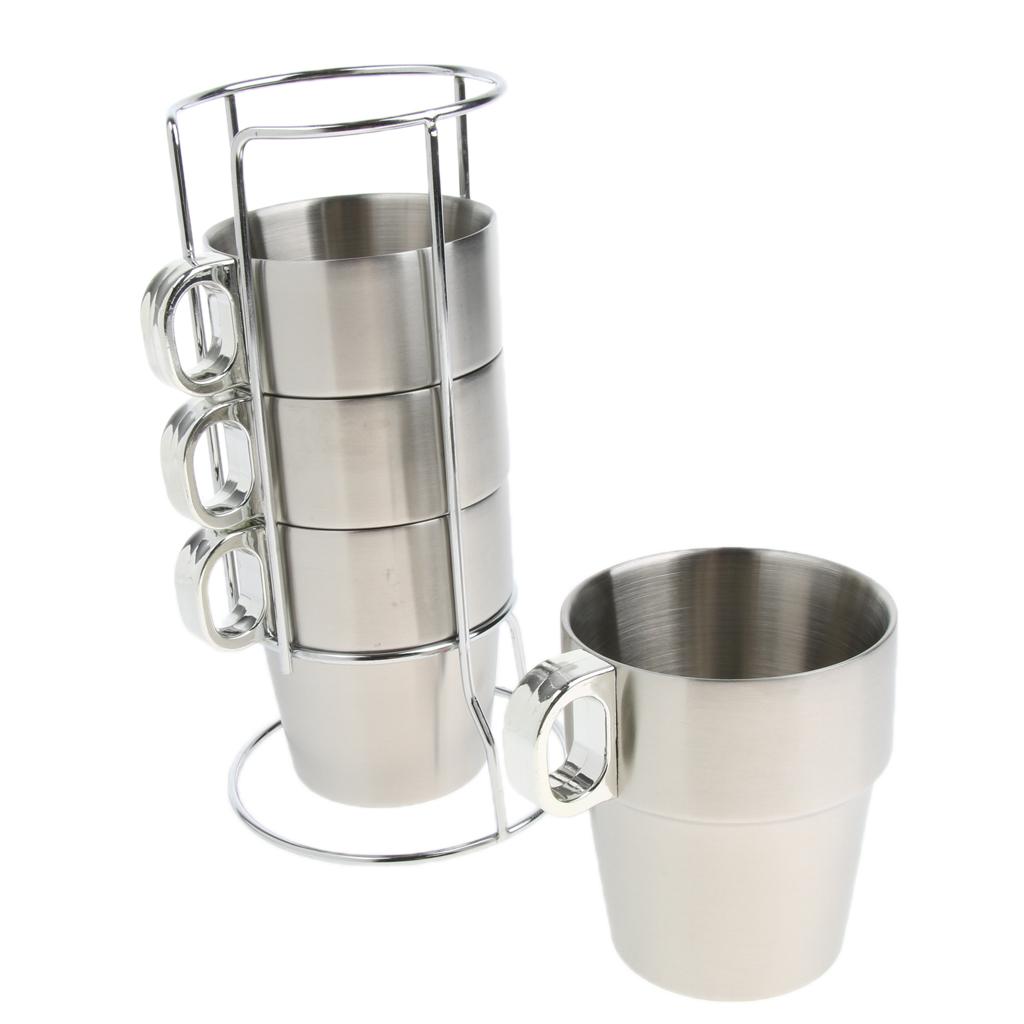 1 Set Stainless Steel Double Insulated Vacuum Coffee Mug Cups With Holder