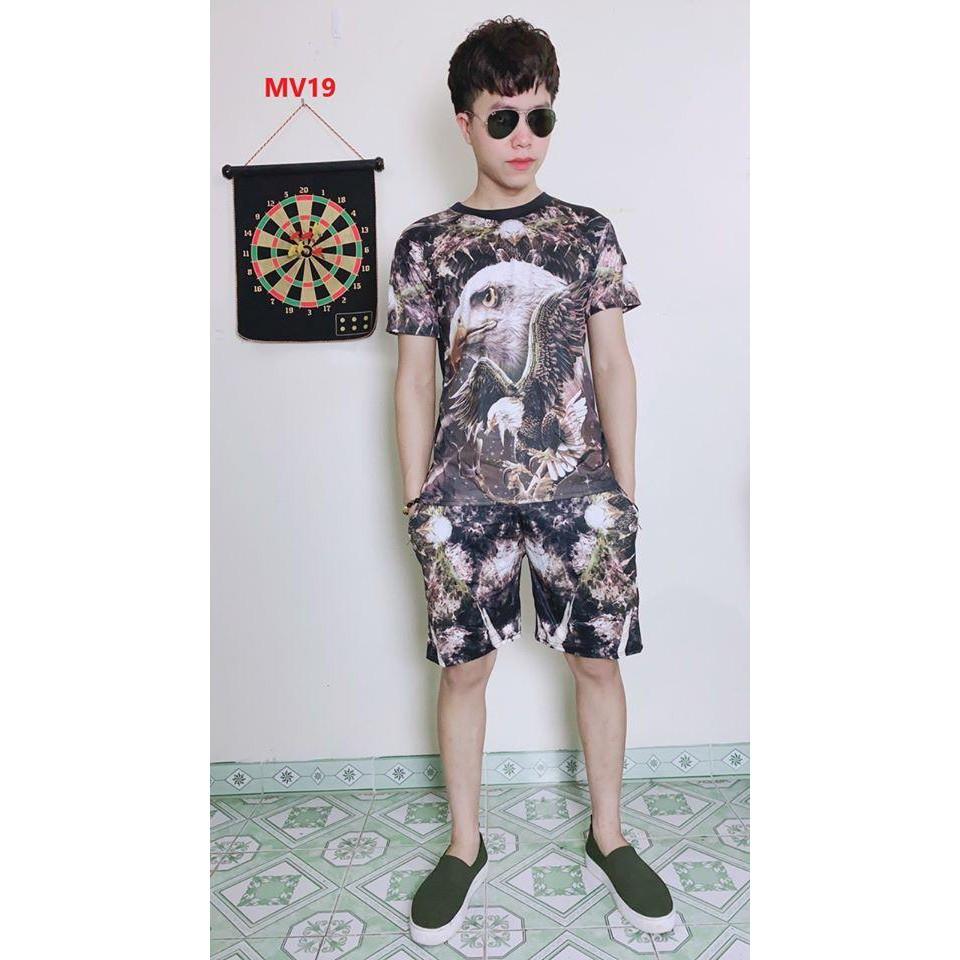 Bộ Thun Hè Nam In HÌnh 3D Chất Thun Cotton Co Dãn 4c