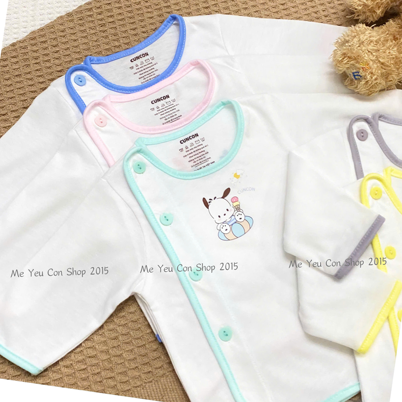 [CC02] 3-9kg- ÁO BÁC SĨ TAY DÀI CHO BÉ SƠ SINH - CÚN CON - Viền Hồng