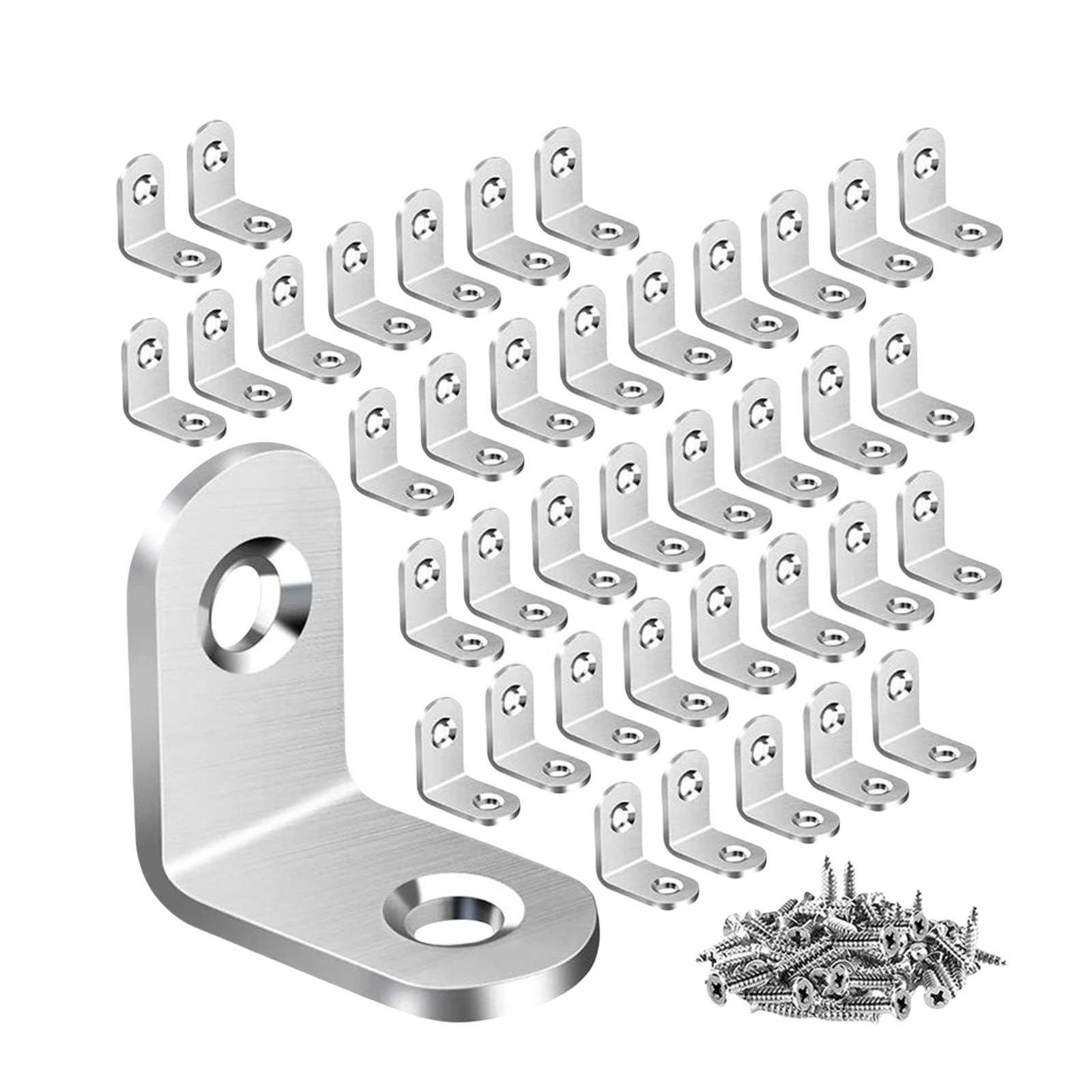 40PCS L Bracket Set, Corner Bracket, 90 Degree Right Angle Bracket with Screws, Metal L Brackets for Shelves Wood Furniture Cabinet Chair