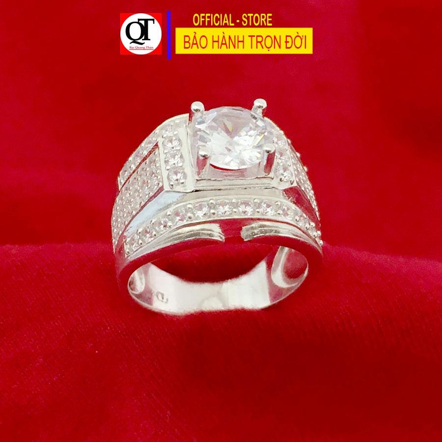 Nhẫn nam bạc ta gắn đá kim cương nhân tạo 6ly cao cấp trang sức Bạc Quang Thản -QTNA7