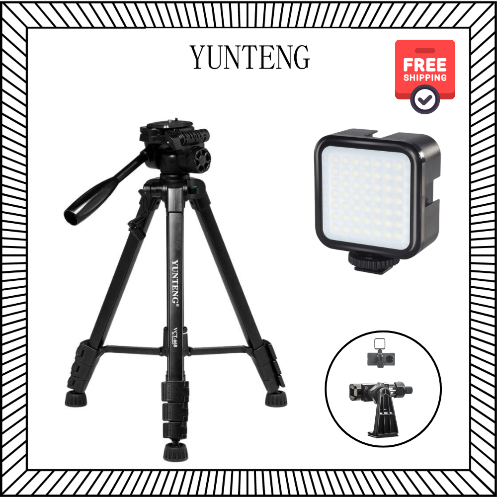 Combo Tripod Yunteng VCT 668 kèm Đèn RGB và kẹp xoay 360 độ - Hàng chính hãng