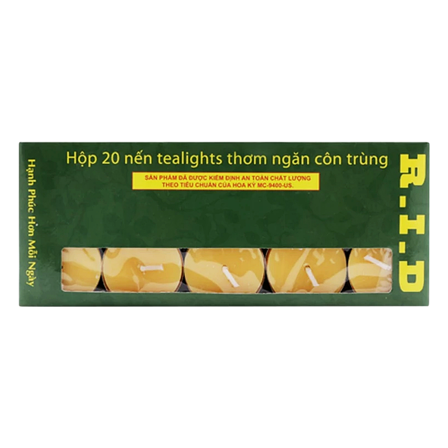 Hộp 20 nến tealight thơm ngăn côn trùng EDEN CANDLE R.I.D FTRAMART EDC0344 (Vàng, hương sả chanh)