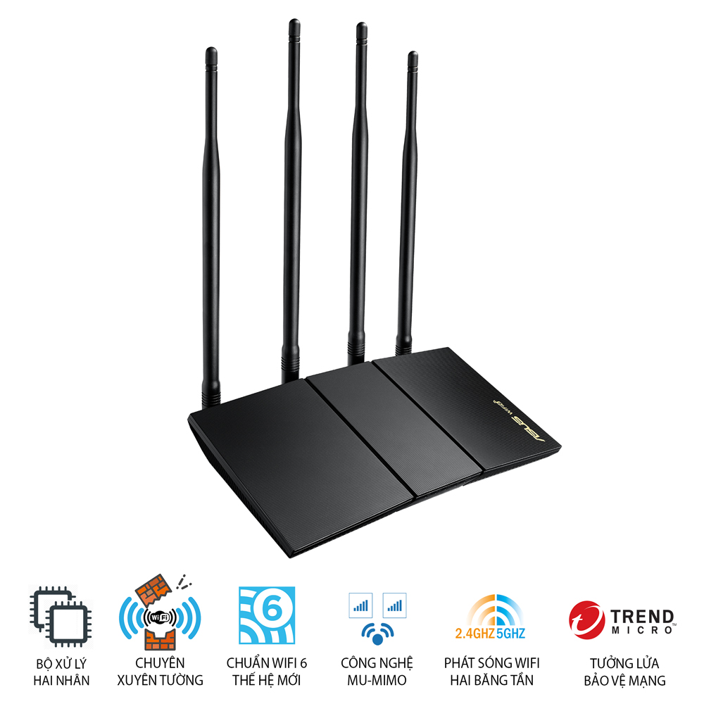 Router Wifi 6 Asus RT-AX1800HP MU-MIMO AiMesh AX1800Mbps (Xuyên tường) - Hàng Chính Hãng