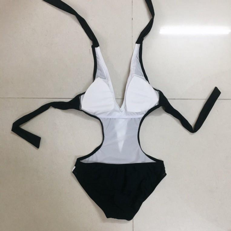 Bikini 1 mảnh cut out đen viền trắng sang chảnh