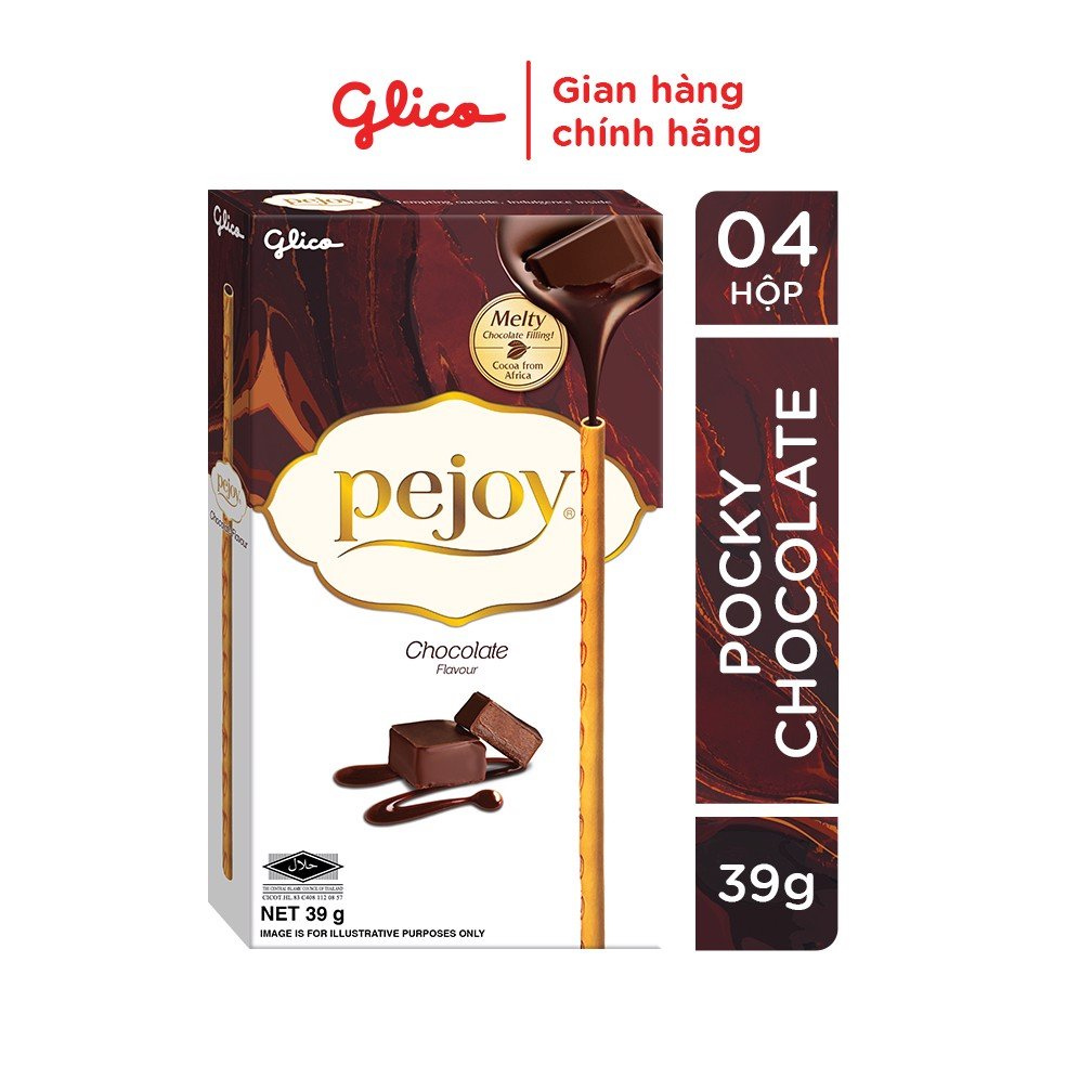 Bánh Que GLICO Pejoy Nhân Kem Chocolate 39g combo 4 hộp