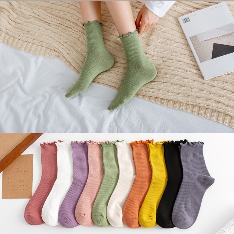 Sét 5 đôi tất nữ cổ cao hàn quốc vintage