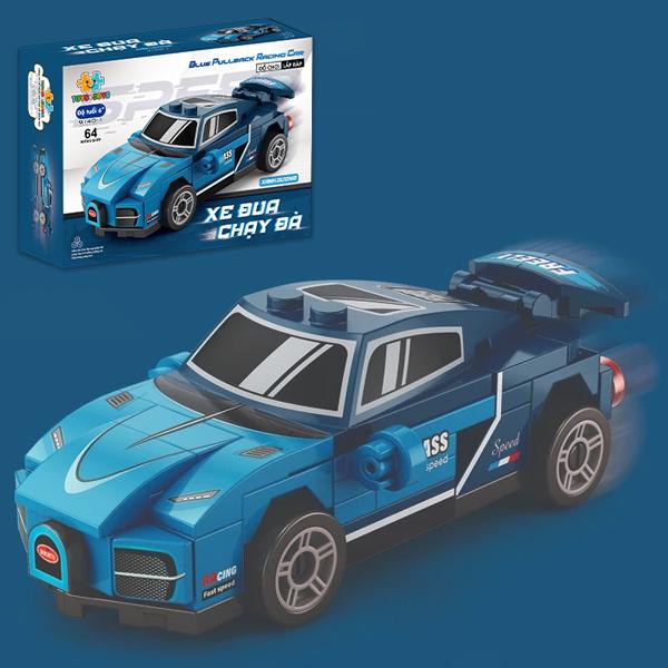 Đồ Chơi Lắp Ráp Xe Đua Chạy Đà - Xanh Dương - Blue Pullback Racing Car - Toys&amp;Joys 9140-1 (64 Mảnh Ghép)