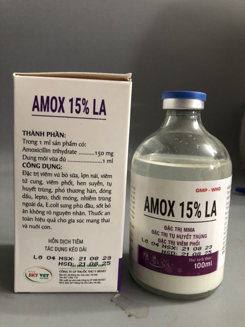 Thuốc thú y, Amox 15% LA 100ml-Sky dùng cho chó, mèo, gia súc