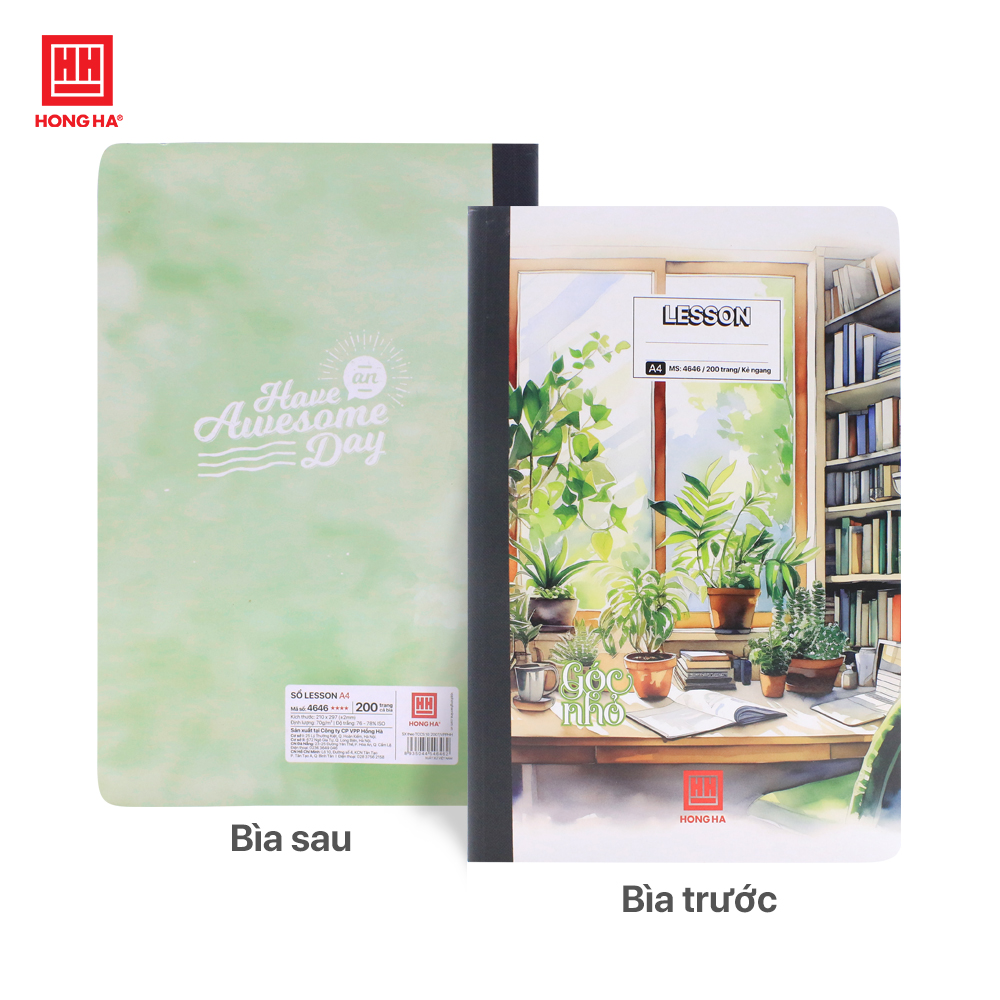 Vở kẻ ngang bìa cứng  A4, Sổ may gáy bìa bồi 200 trang Hồng Hà Lesson định lượng 70gsm - 4646