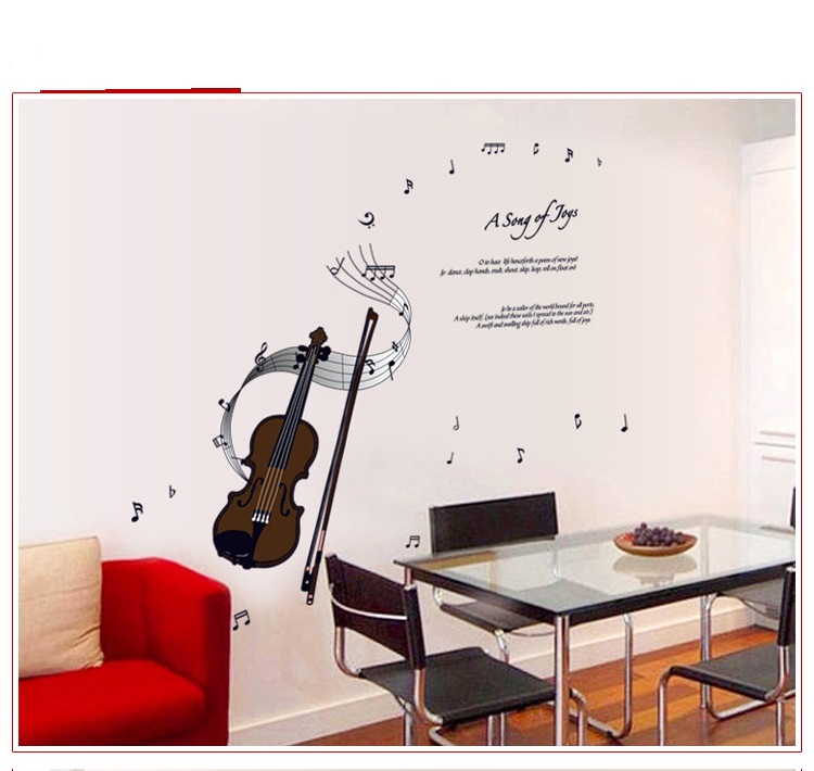 Decal dán tường âm nhạc cây đàn vĩ cầm trang trí phòng sang trọng dán được trên kính, gỗ