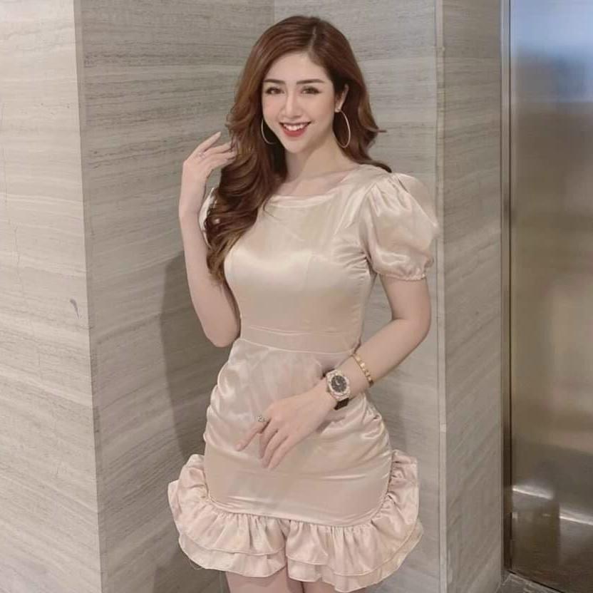 Váy Đầm Tay Phồng 2 Bèo Lai Qua Đẹp,Chất Lệu Lụa Satin,Mẫu Phù Hợp Với Mọi Phong Cách.