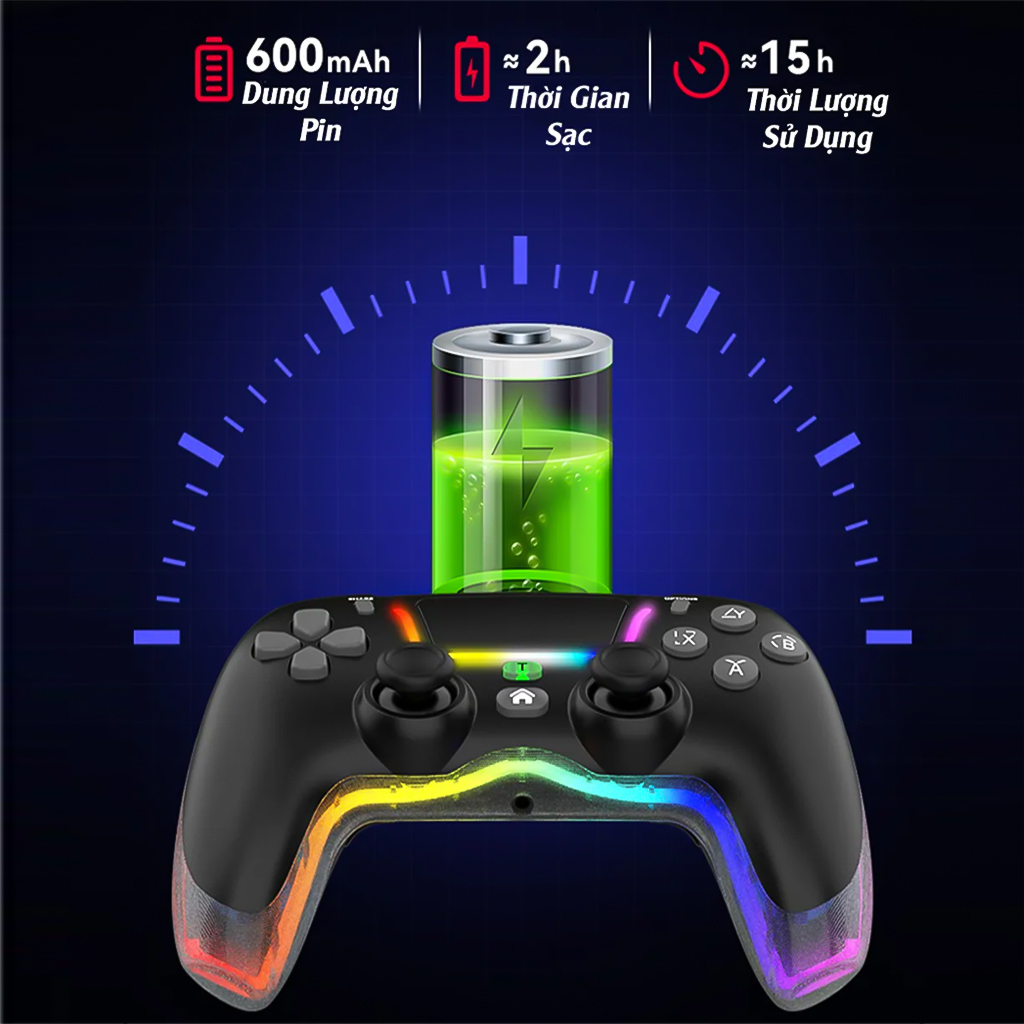 Tay cầm chơi game Vinetteam P07 LED RGB siêu rung - Kết Nối Bluetooth và Dây TypeC - Hỗ Trợ PC/Laptop/Smart Phone, Tay Cầm Chơi Game FO4 Đa Năng - hàng chính hãng