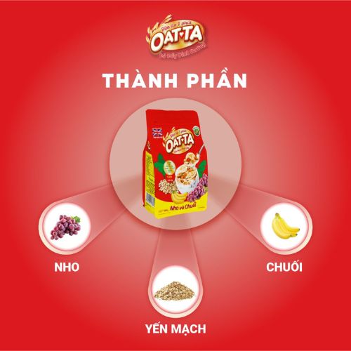 Yến Mạch Trái Cây Nho Chuối OATTA Thơm Ngon Giàu Chất Dinh Dưỡng Thể Ăn Liền Túi 600gam