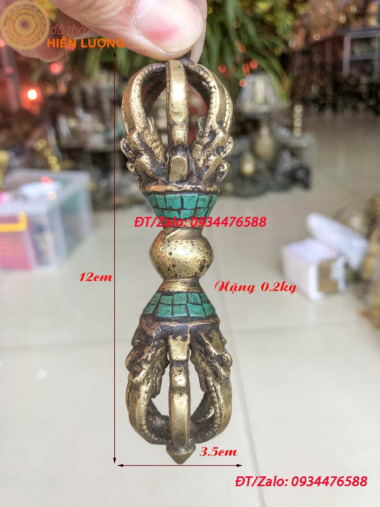 Chày Kim Cang 02 Màu Xanh Đỏ Bằng Đồng Kích Thước 12x3,5cm - Pháp Khí Mật Tông