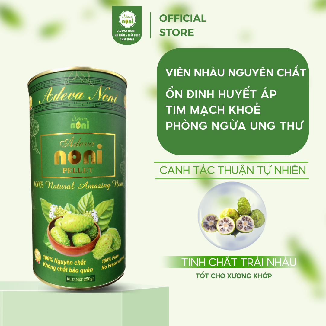 Viên Nhàu ADEVA NONI Pellet Hỗ Trợ Cải Thiện Sức Khoẻ Tim Mạch, Ổn Định Huyết Áp, Nâng Cao Hệ Miễn Dịch 250Gr