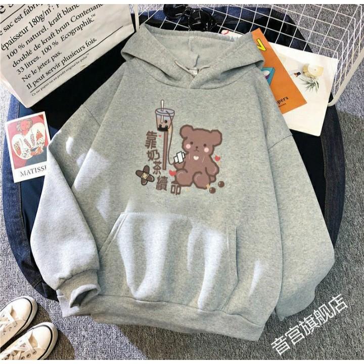 Áo hoodie gấu trà sữa chất nỉ bông dày siêu ấm 59