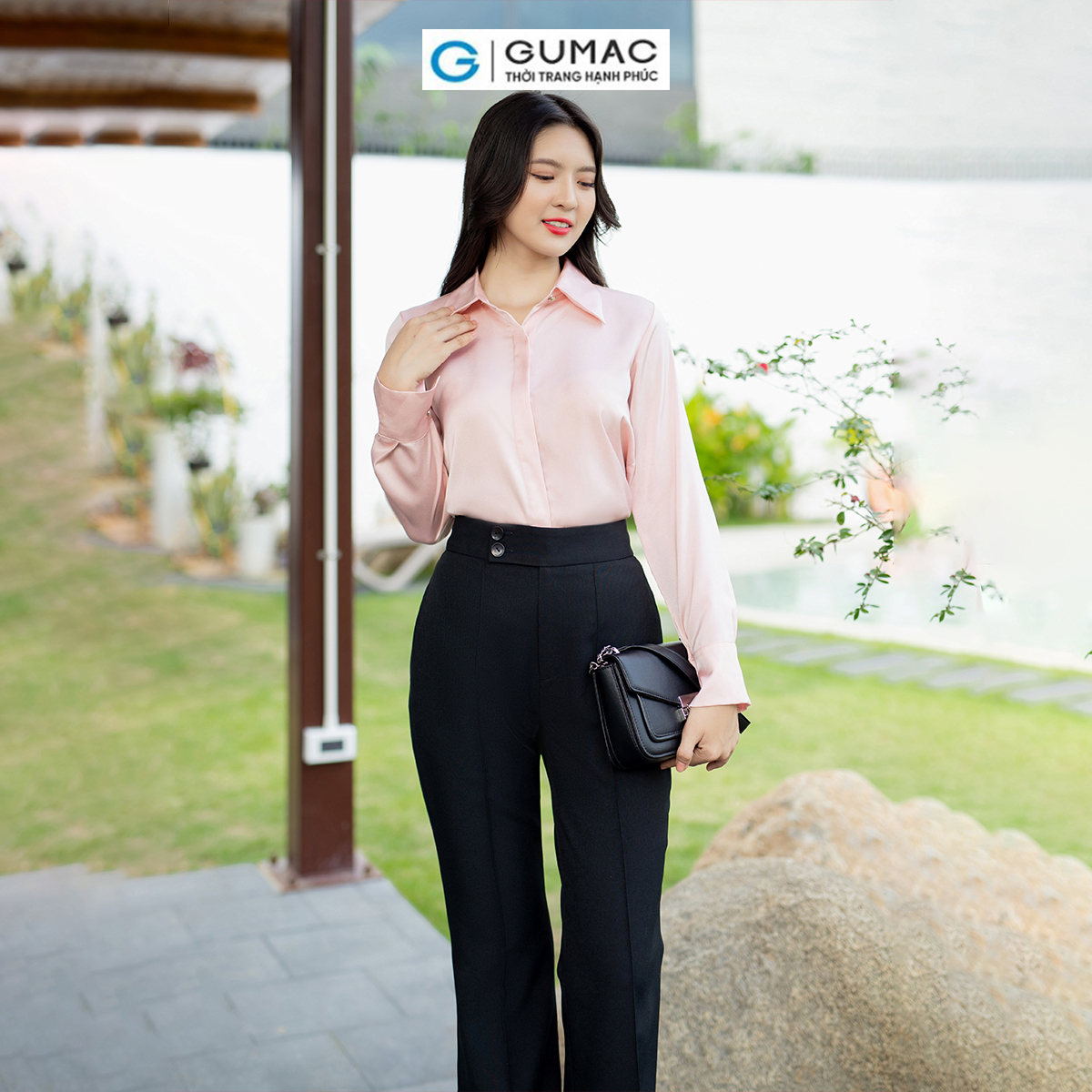 Quần tây nữ ống loe ly gân tôn dáng thanh lịch công sở thời trang GUMAC QD07003