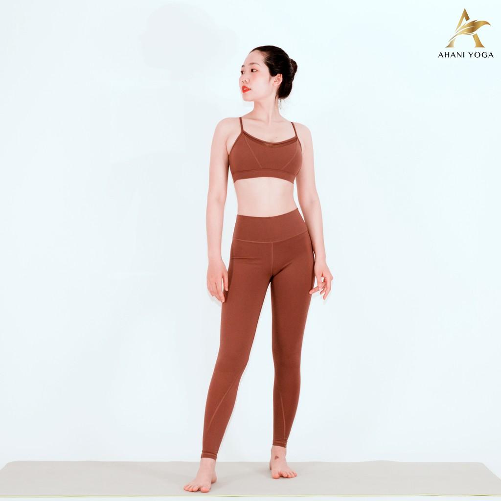 Set đồ tập yoga, gym, bộ quần áo tập cao cấp, bộ đồ tập thương hiệu Ahani yoga màu nâu tây