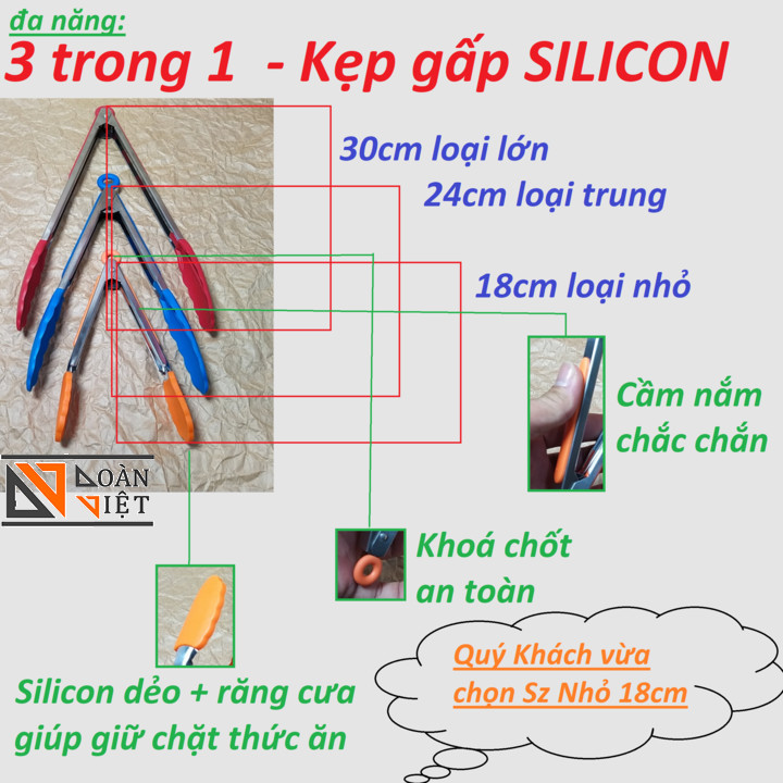 KẸP GẤP THỨC ĂN bọc SILICON 3IN1- Kẹp gấp thực phẩm có CHỐT KHOÁ Tiện Lợi. Dùng gấp thạch rau câu, rau củ quả, thức ăn. Phù hợp cho GIA ĐÌNH, Nhà hàng Bar, Quán ănĐẲNG CẤP