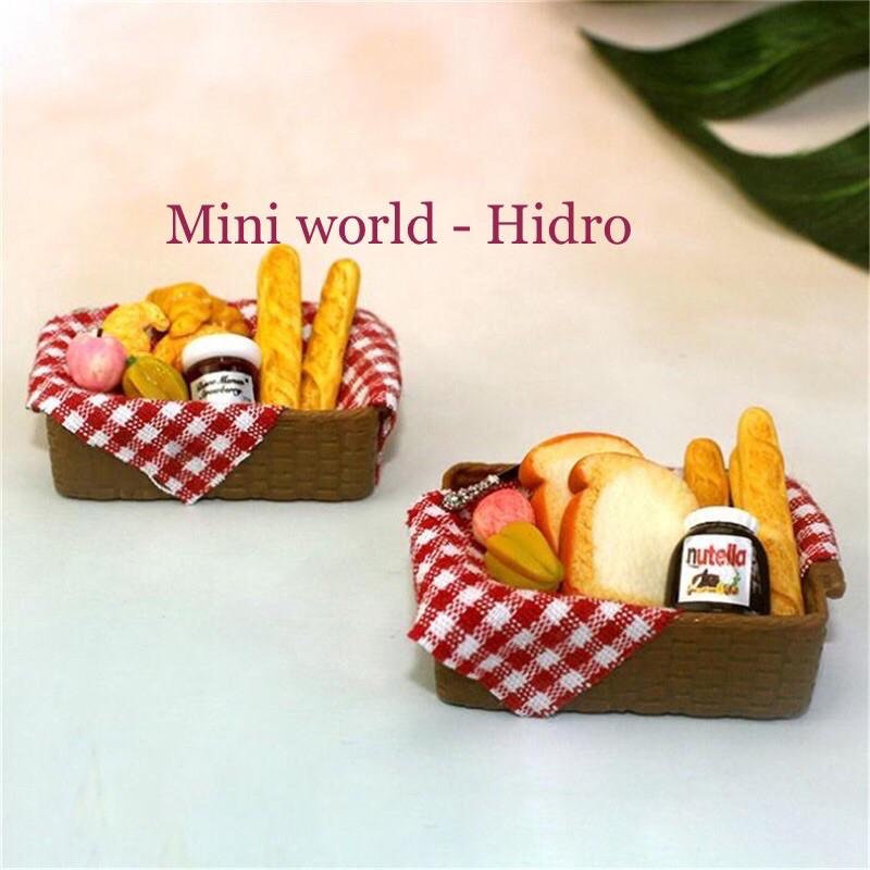 Set combo mô hình giỏ bánh mì mứt bánh trái mini tí hon tỉ lệ 1/12 dành trang trí nhà búp bê