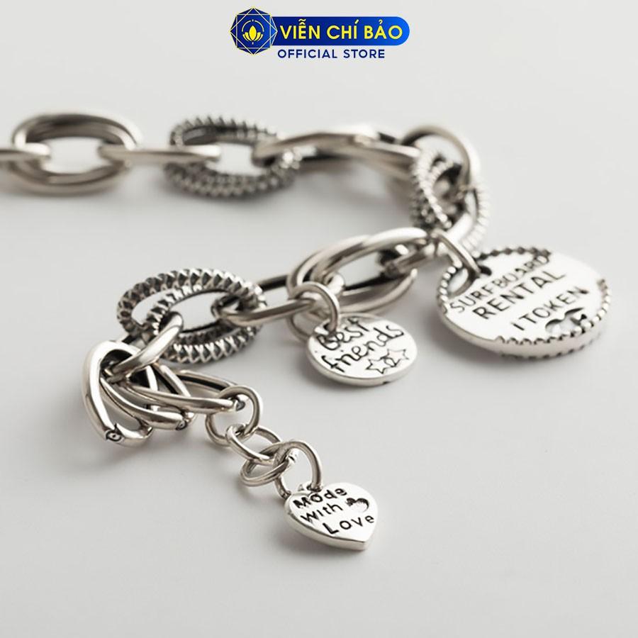 Lắc tay bạc nữ dây xích Charm tròn khắc chữ bạc Thái S925 thời trang phụ kiện trang sức nữ Viễn Chí Bảo L400546