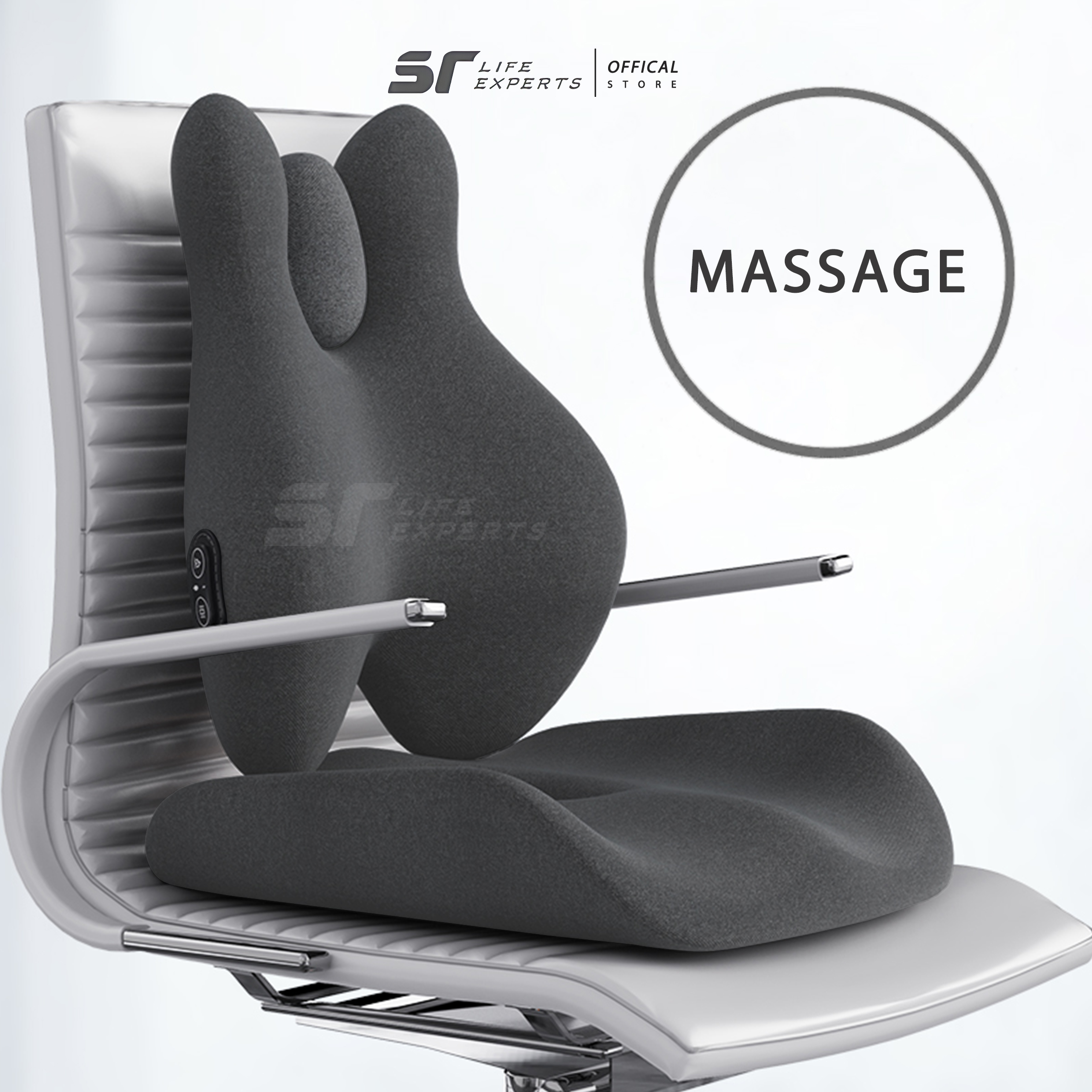 Combo Đệm Mông Và Tựa Lưng Công Thái Học Tích Hợp Massage Chườm Nóng Gối Cao Su Non Giảm Đau Cột Sống Lưng - Sairui