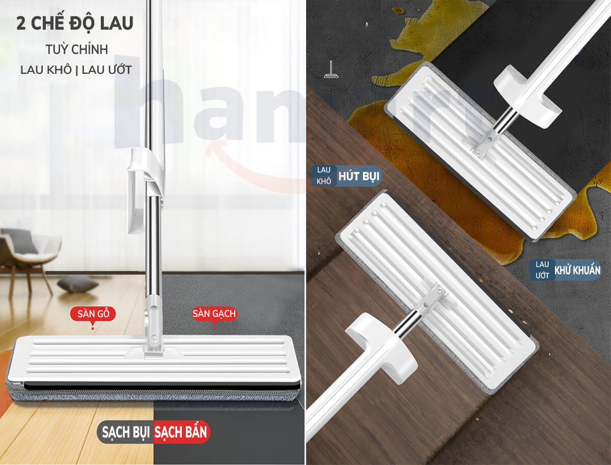 Cây Lau Nhà Mini Tự Vắt Thông Minh Xoay 360 Chổi Lau Sàn Gấp Gọn Kèm 2 Miếng Vải Lau KHÔNG THÙNG