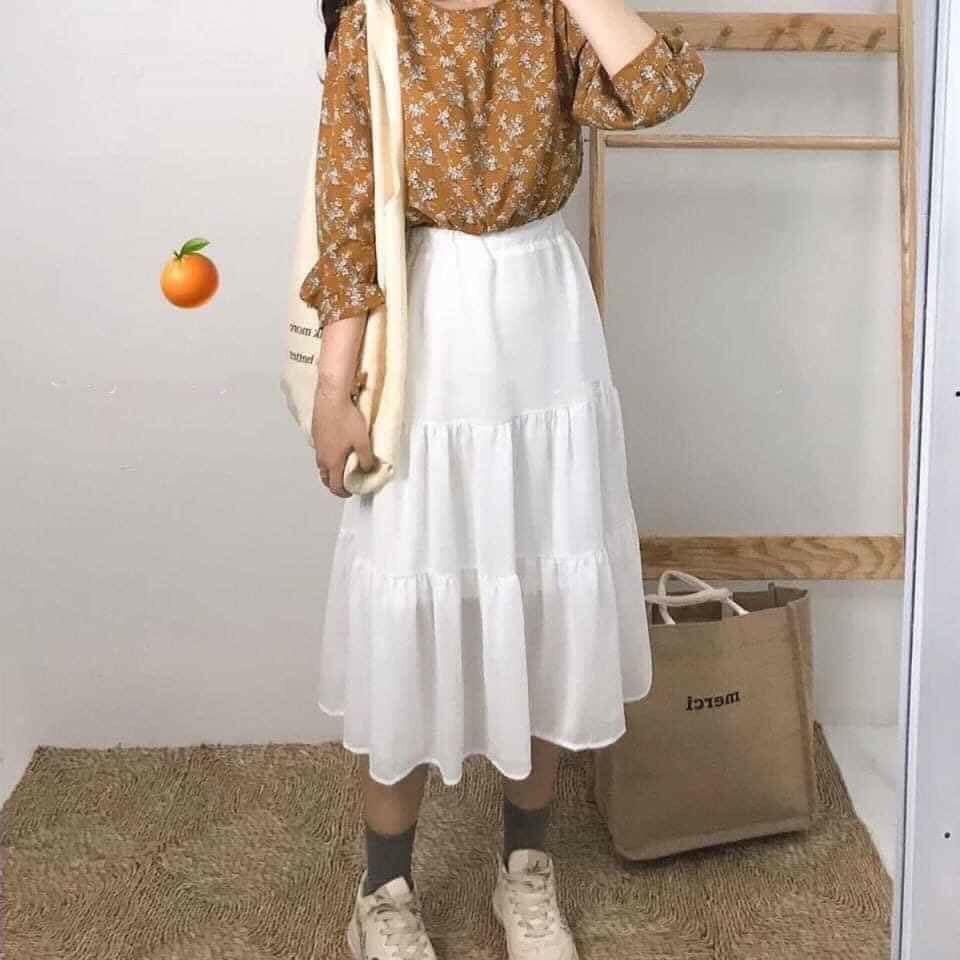 Chân váy xòe 3 tầng ulzzang 2 màu basic đen trắng siêu xinh