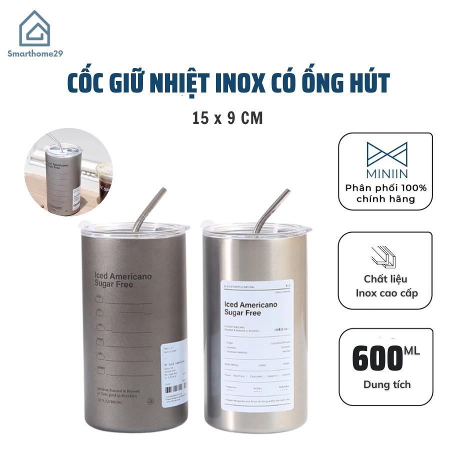 Cốc Giữ Nhiệt, Cốc Uống Nước Inox 304 Có Ống Hút Ly Uống Coffee 600ML Giữ Nhiệt 6-8 Tiếng - Hàng Loại 1 - Chính Hãng MINIIN