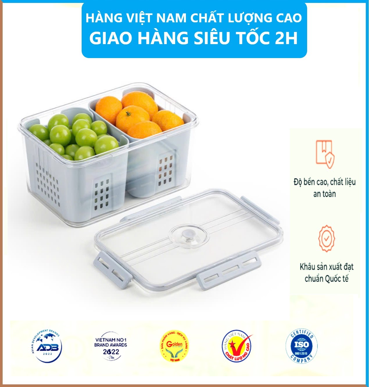 Bộ hộp rổ trong HOKORI nhựa VIỆT NHẬT cao cấp - 2 ngăn, 3 ngăn, tách nước - Thực phẩm tủ lạnh - Hàng Việt Nam
