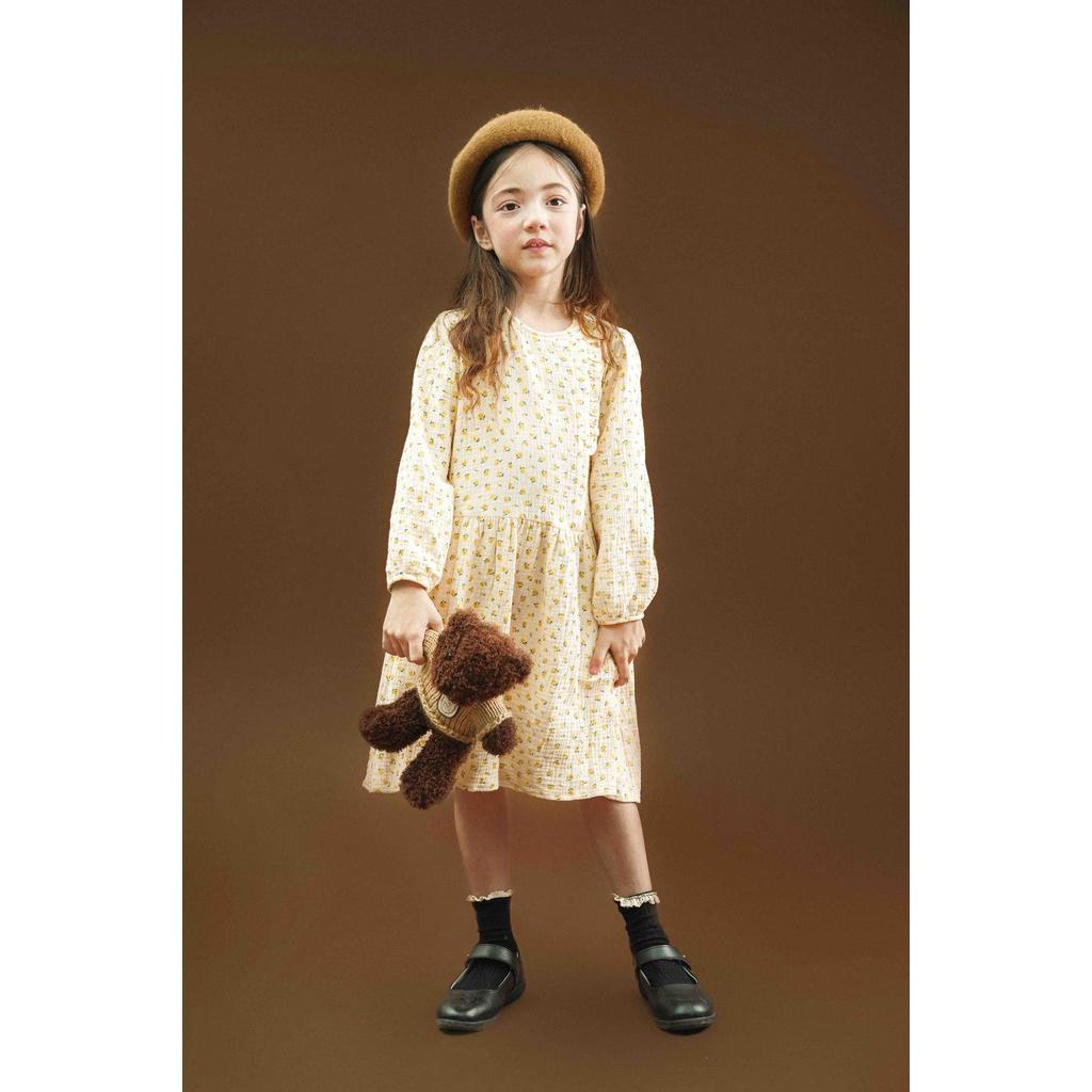 Đầm bé gái babydoll bèo nhún vạt lệch dài tay - Olive dress - Quả chanh