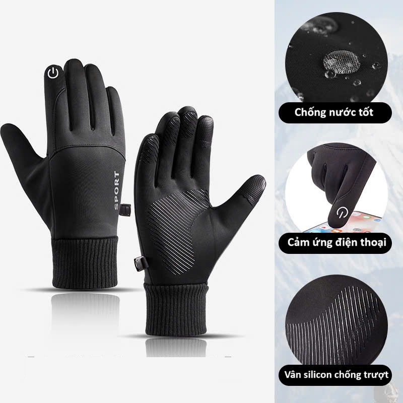 Găng tay nam chống lạnh mùa đông cảm ứng điện thoại lót lông cực ấm thiết kế ôm tay GTN1