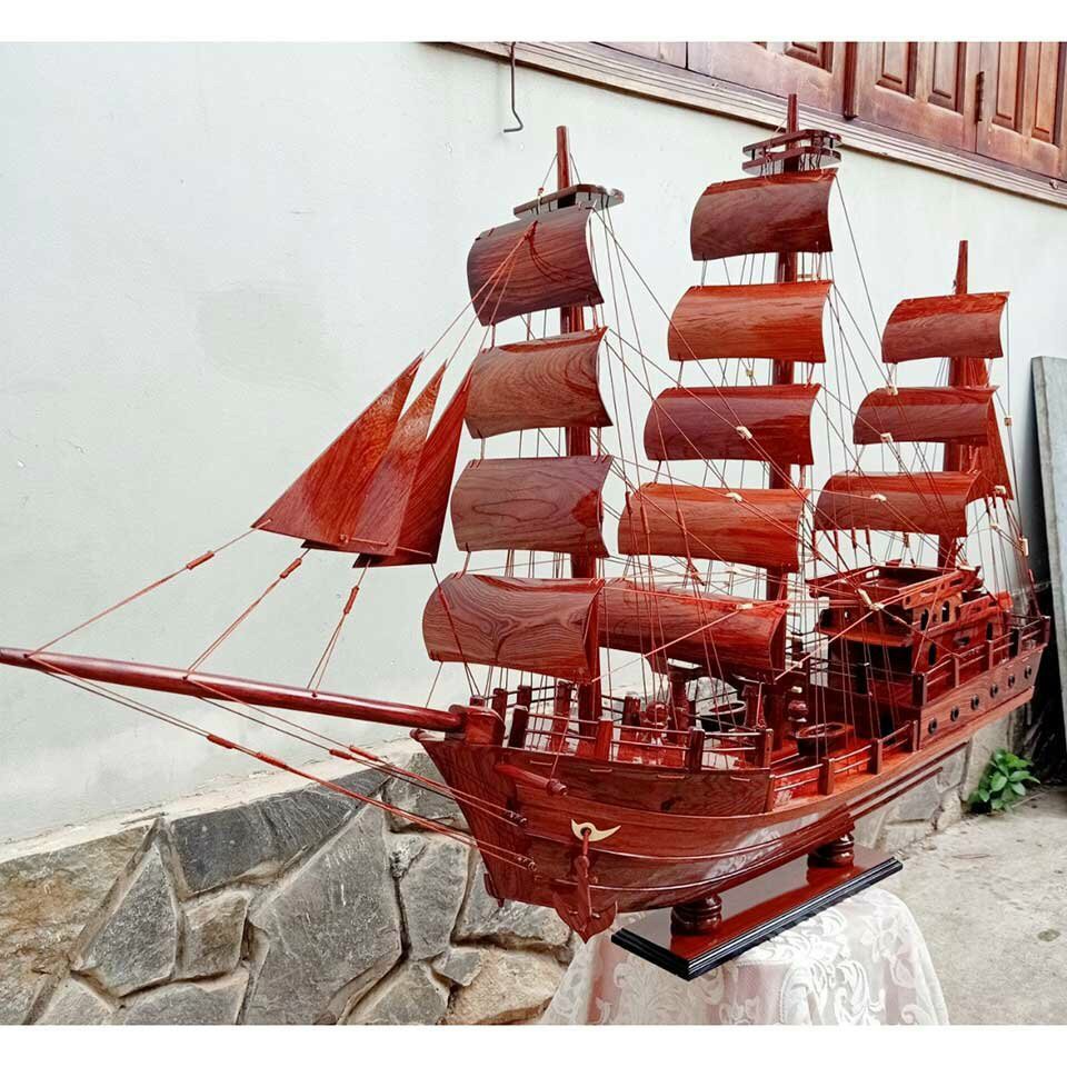 Thuyền buồm phong thuỷ trang trí bàn làm việc gỗ cẩm dài 40-60 cm