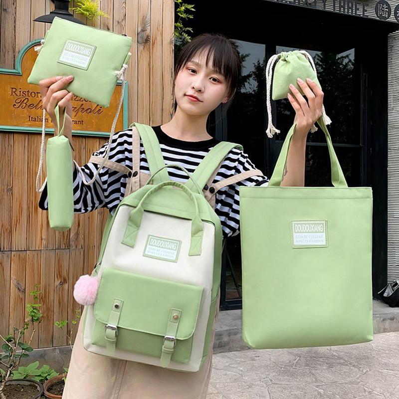 Bộ 5 Bộ Bông Tai Kẹp Nữ Ba Lô Laptop Vải Bố Trường Túi Cho Bé Gái Đáng Sinh Viên Đại Học Trẻ Em Túi Sách Có Túi 2021