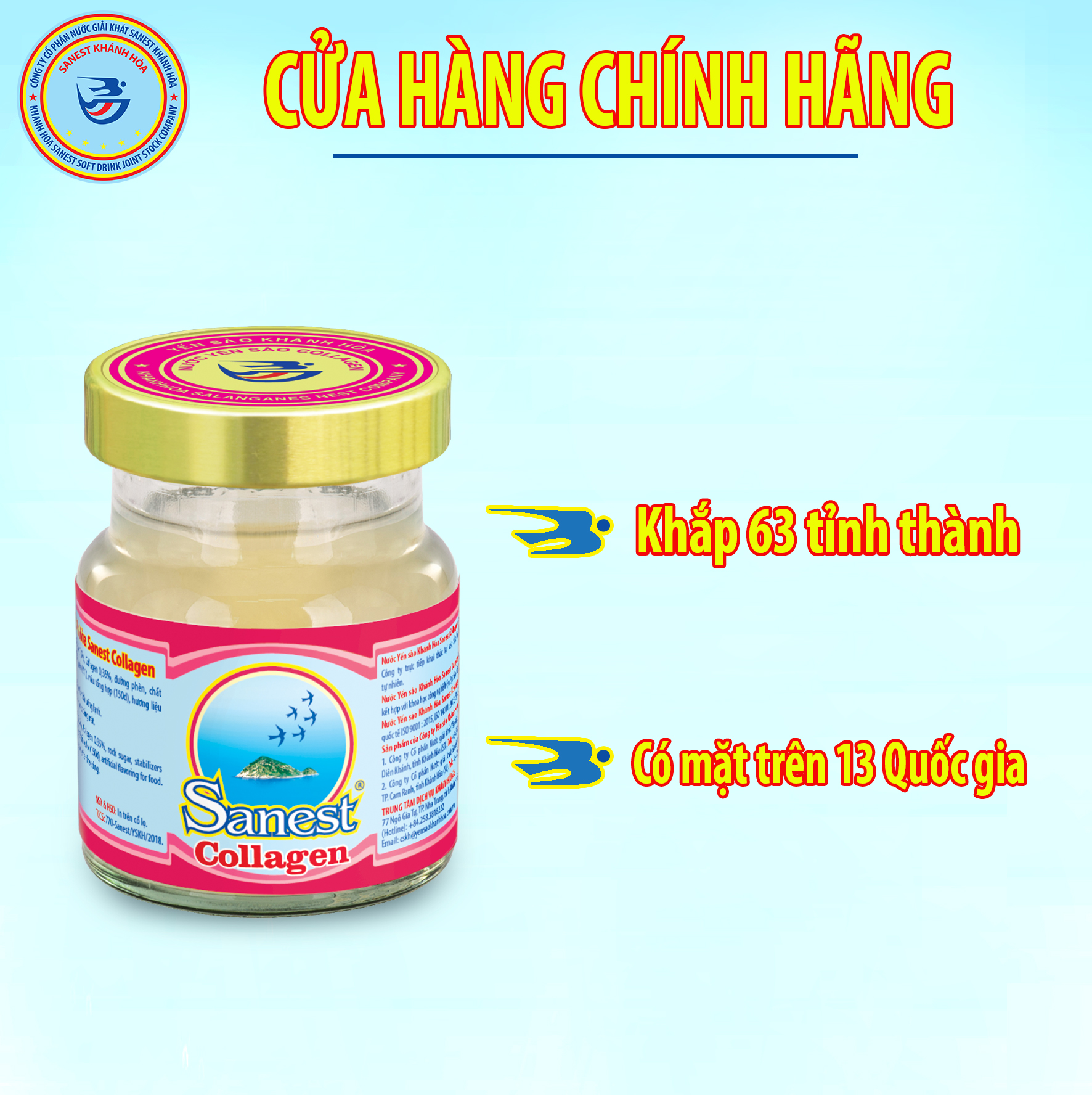 [Combo 5 lọ] Nước Yến sào Khánh Hòa Sanest Collagen đóng lọ 70ml