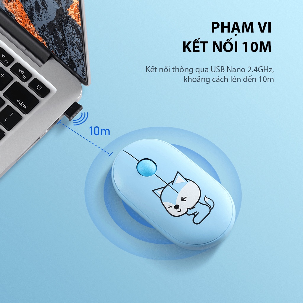 Chuột Tĩnh Âm Không Dây ROBOT M230 - Họa Tiết Hoạt Hình Trẻ Trung Dễ Thương - Độ Phân Giải 1600 DPi - Hàng chính hãng - ngẫu nhiên