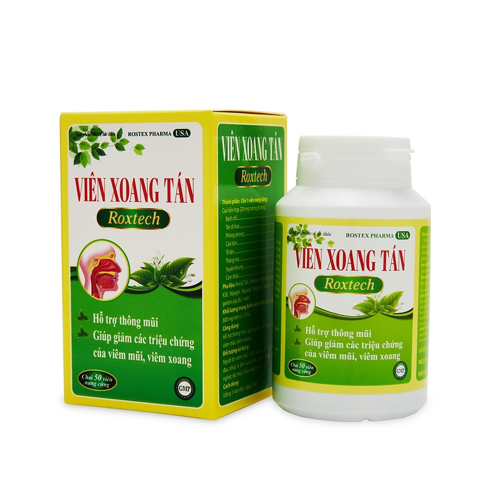 Combo 2 Lọ Viên Xoang Tán Roxtech thảo dược giúp giảm viêm xoang, viêm mũi dị ứng, nghẹt tắc mũi, chảy nước mũi - Lọ 50 viên