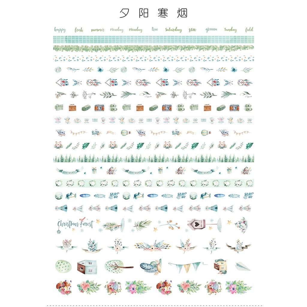 Băng dính Washi Tape sticker lẻ dễ thương vintage hoa cổ trang phong cảnh trang trí sổ -Tách set ngẫu nhiên theo màu