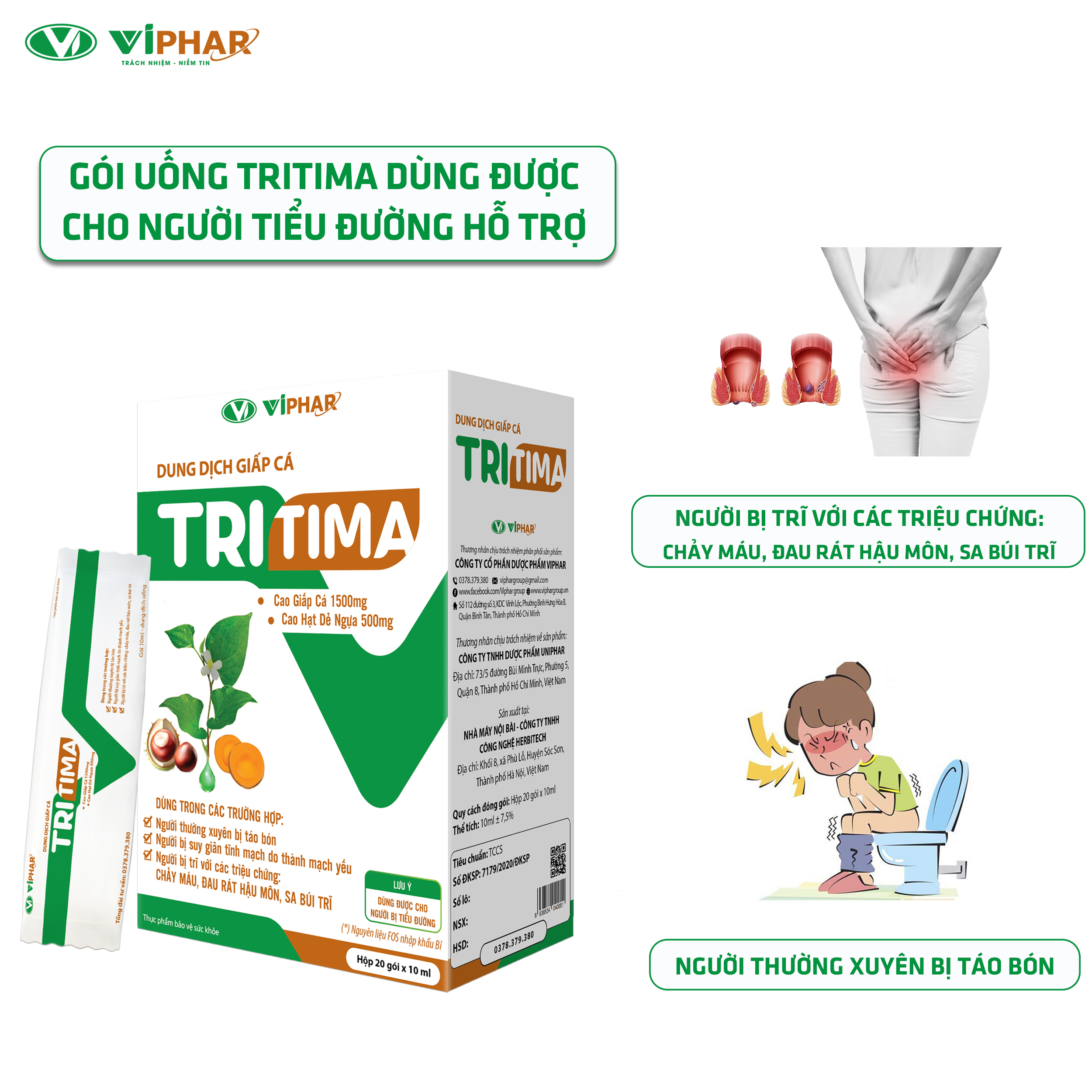 Combo Sản Phẩm Gói Uống Và Kem Bôi Hỗ Trợ Cho Người Bị Trĩ, Nứt Kẽ Hậu Môn TRITIMA Viphar