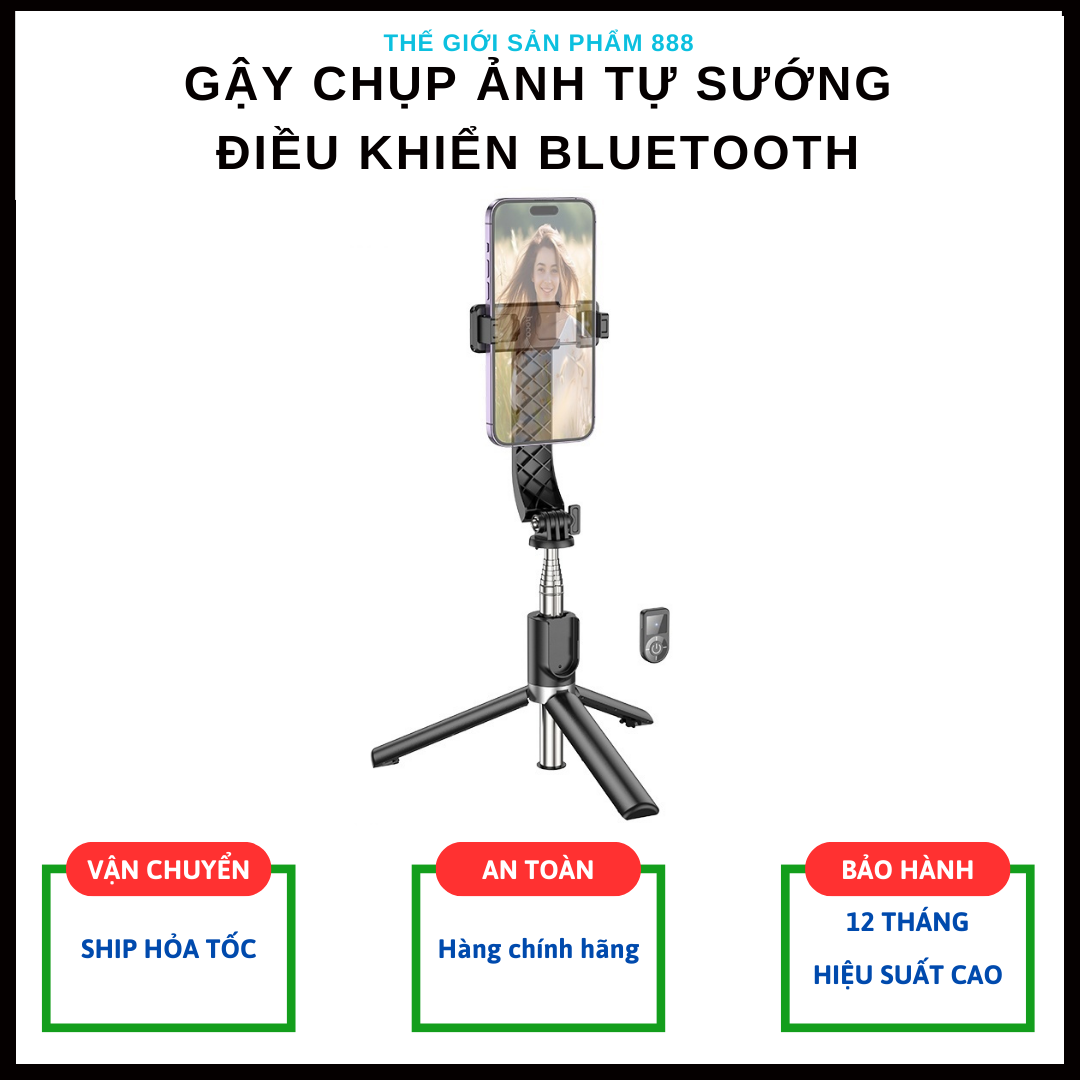 Gậy chụp ảnh tự sướng 3 chân chụp hình có điều khiển bluetooth chụp hình từ xa hoco K20 - Hàng chính hãng