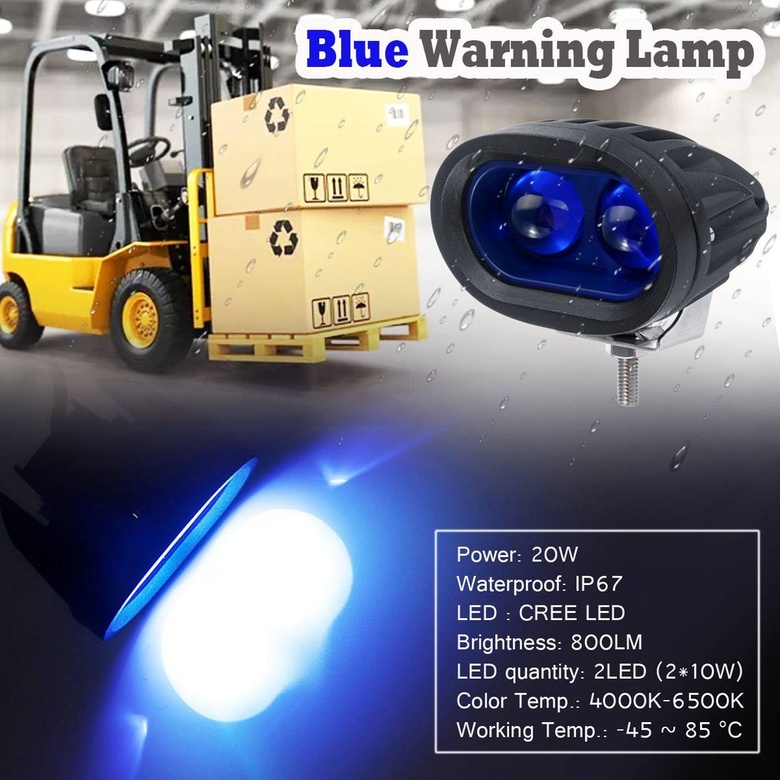 ĐÈN CHIẾU ĐIỂM AN TOÀN 12V-80V 20W  BLUE LED FORKLIFT WARNING LIGHT 12V-80V 10W*2 CHỐNG NƯỚC IP67